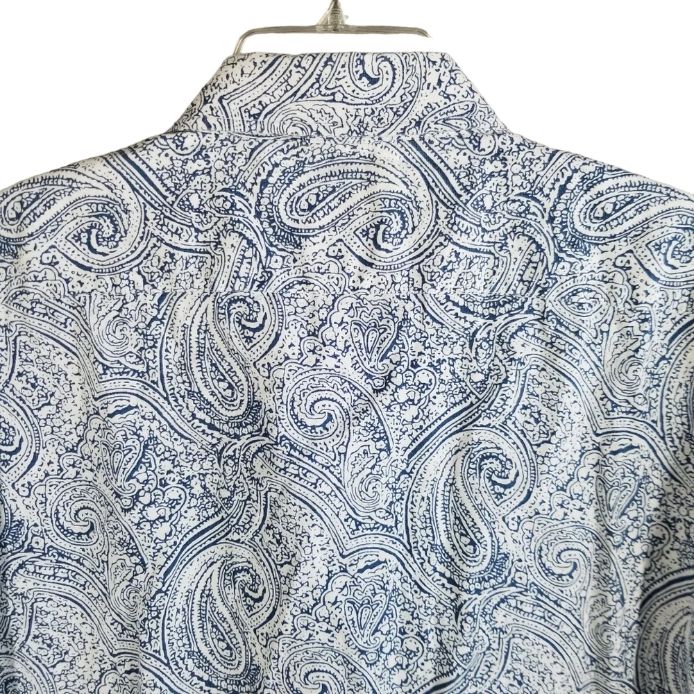 Linea Uomo Mens 2XL Shirt Linen‎ Blend Short Sleeve Button Blue Paisley All Over - Picture 8 of 8